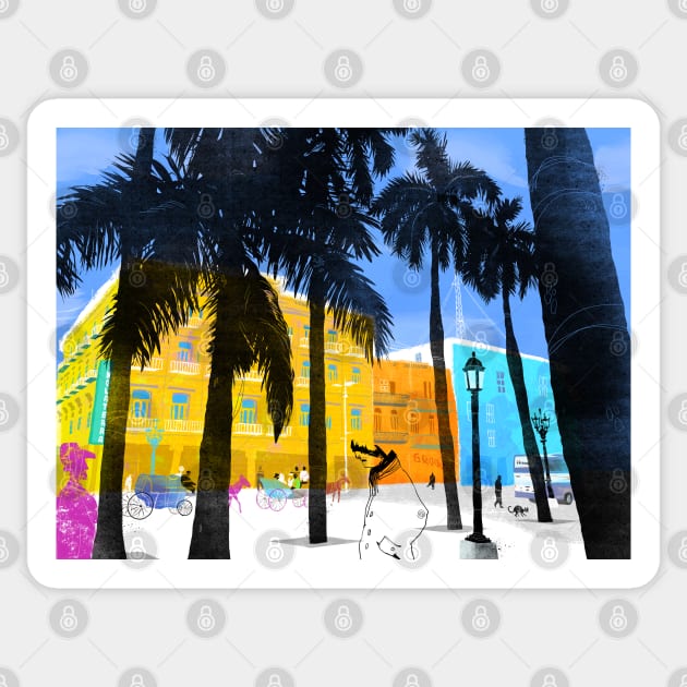 Tropical Cityscape Sticker by Tosik-Art